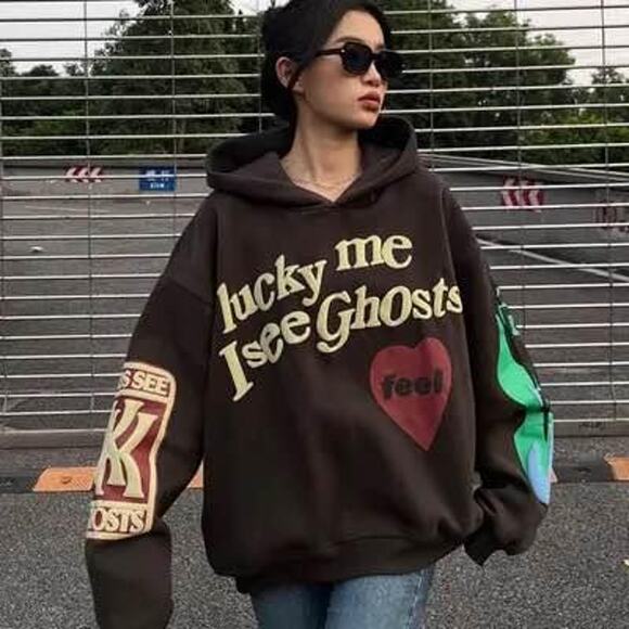 Lucky Me I See Ghosts Oversized Graphic Streetwear‎ Hoodie Sz M - Picture 2 of 8